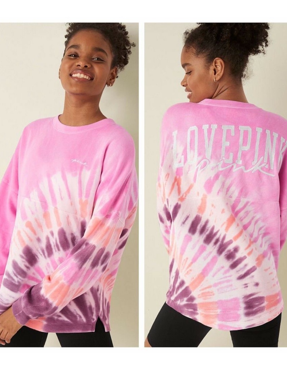 PINK Victoria's Secret Pink & Purple Tie-Dye XS Varsity Crew Sweatshirt